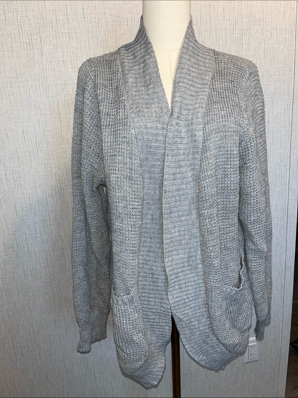 Cozy Women's Open Front Shawl Collar Cardigan - Light Gray